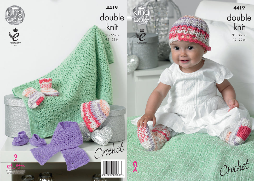 Kingcole Pattern 4419: Baby Hat, scarf, shoes, socks & Blanket Crochet