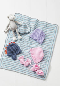 Kingcole Pattern 5415: Baby Hat, Mitts, Booties & Blanket Crochet