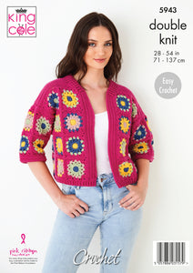 King Cole Pattern 5943: Crochet long and cropped sleve cardigan
