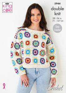 King Cole Pattern 5944: Crochet Jumper and capped sleeve top