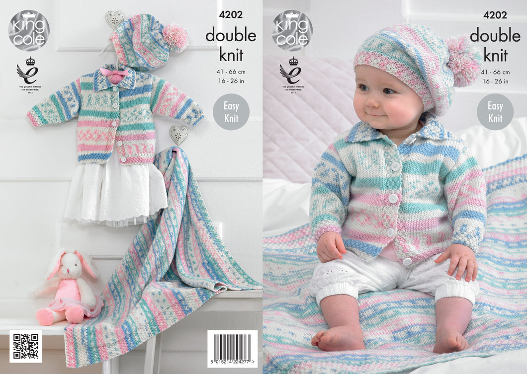 King Cole Pattern 4202: Cardigan, Blanket and Beret
