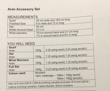 Load image into Gallery viewer, UKHKA Pattern 261:  Scarf, Aran Accessory Set
