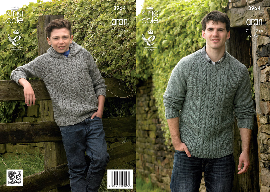 King Cole Pattern 3964: Cabled Sweater & Hoodie