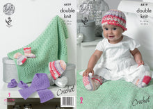 Load image into Gallery viewer, Kingcole Pattern 4419: Baby Hat, scarf, shoes, socks &amp; Blanket Crochet
