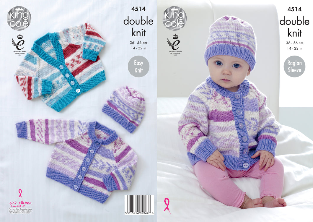 King Cole Pattern 4514: Raglan Cardigans and Hat