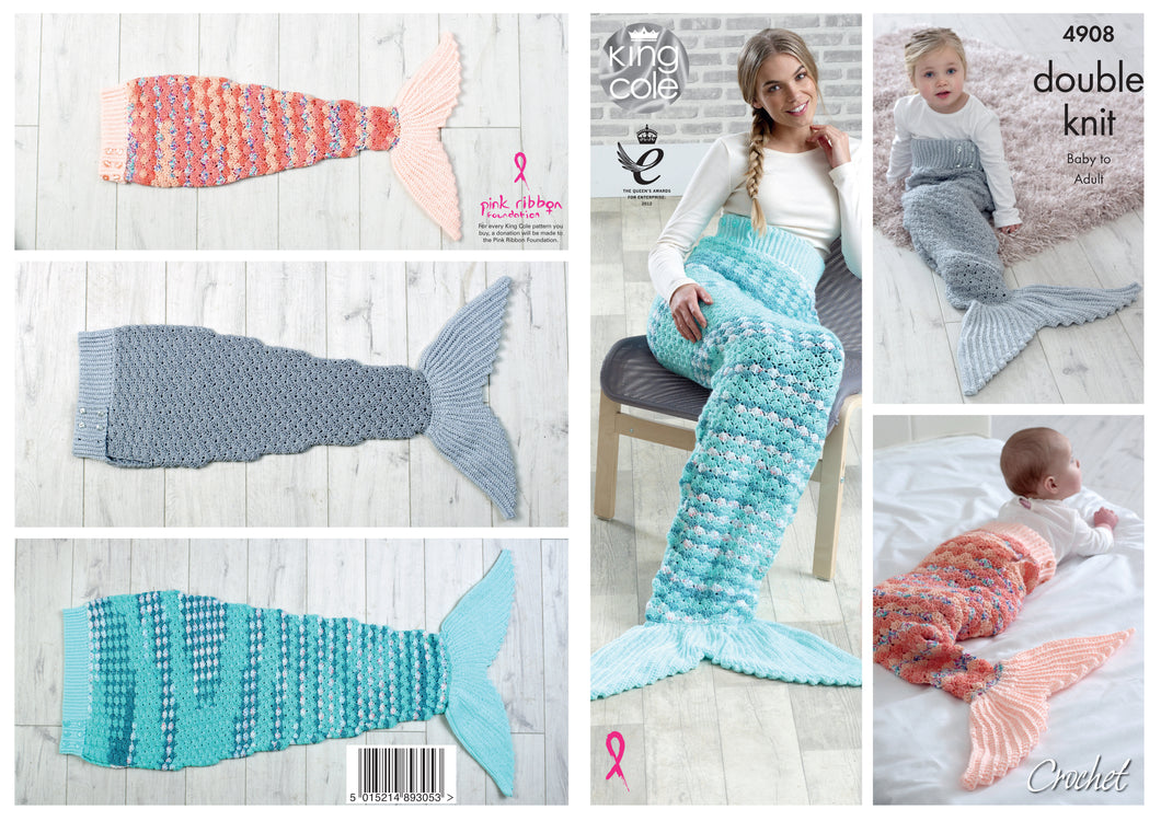 King Cole Pattern 4908: Crochet Mermaid Tail Blanket