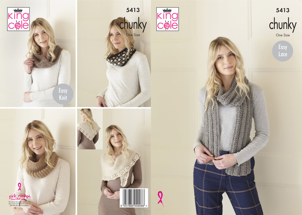 King Cole Pattern 5413: Wrap, Snoods and Scarves