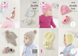 King Cole Pattern 5419: Babies Hat and Booties Sets