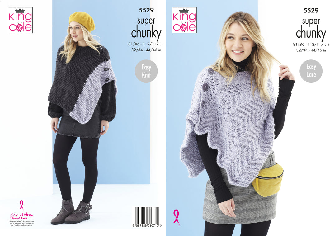 King Cole Pattern 5529: Ladies Poncho & Shawl in Timeless Super Chunky