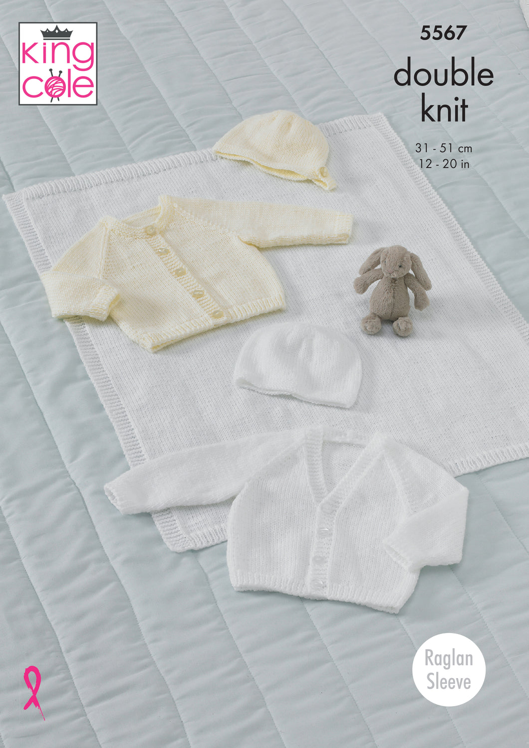 King Cole Pattern 5567: Babies Raglan Cardigans, Hat, Bonnet & Blanket