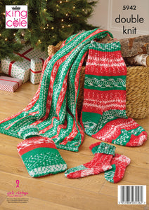 King Cole Pattern 5942: Blanket, socks, stocking & hot water bottle cover