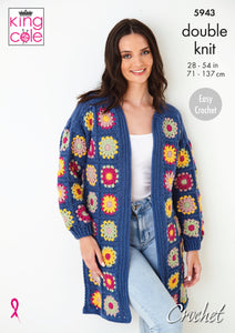 King Cole Pattern 5943: Crochet long and cropped sleve cardigan