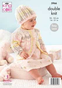 King Cole Pattern 5966: Cardigan, Pinafore Dress, Hat and Booties