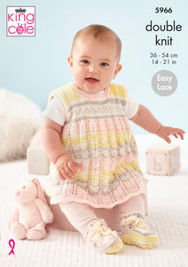 King Cole Pattern 5966: Cardigan, Pinafore Dress, Hat and Booties