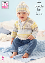 Load image into Gallery viewer, King Cole Pattern 5967: Sweater Cardigan Hat and Blanket
