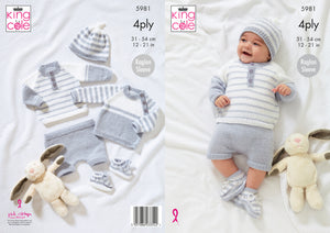 King Cole Pattern 5981: Sweaters, pants, Hat and Booties