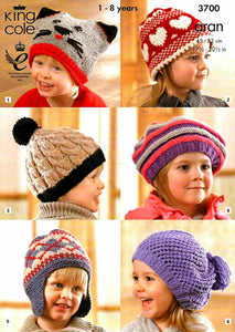 King Cole Pattern 3700: Hats 1-8 years