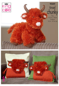 King Cole Pattern 9089 : Tinsel Highland Cow and Cushion Covers