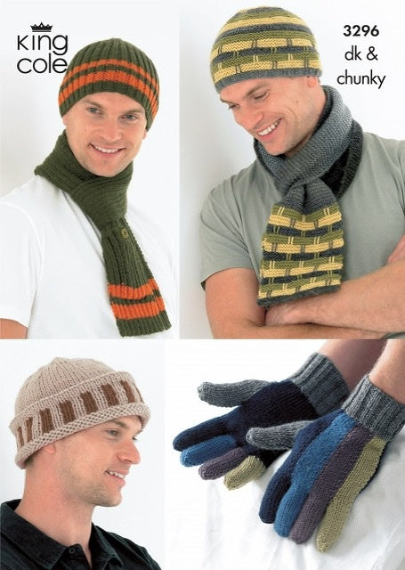 King Cole Pattern 3296: Men’s Hats, Scarves & Gloves