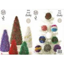 King Cole Pattern 9035: Tinsel Christmas Trees & Baubles