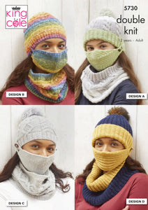 King Cole Pattern 5730: Girl’s & Ladies Hats, Face Covering & Cowls