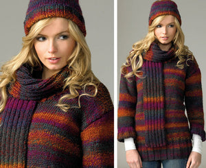 James C Brett Pattern JB071: Sweater, Hat & Scarf