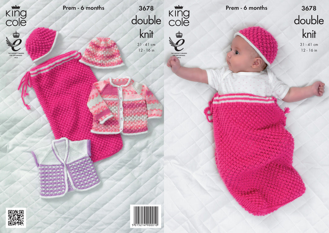 Kingcole Pattern 3678: Snuggle Sack, Jacket, Cardigan and Hat